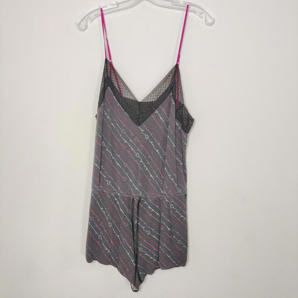 Victoria’s Secret Heart Print Lace Trim Sleep Romper Large